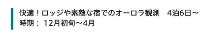 快適！ロッジや素敵な宿でのオーロラ観測　4泊6日～