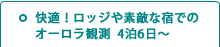 快適！ロッジや素敵な宿でのオーロラ観測　4泊6日～