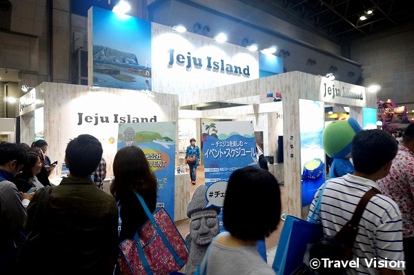 済州島は、韓国本土とは別に12小間のブースを出展。本土とは一味違う自然や文化を訴求した。他国の旅行博覧会でも独自ブースによる出展効果を実感しているという
